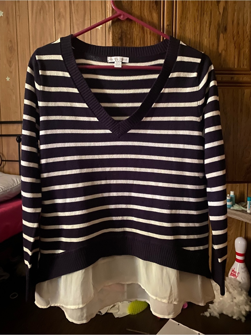 V-Neck Sweater with Chiffon Hem